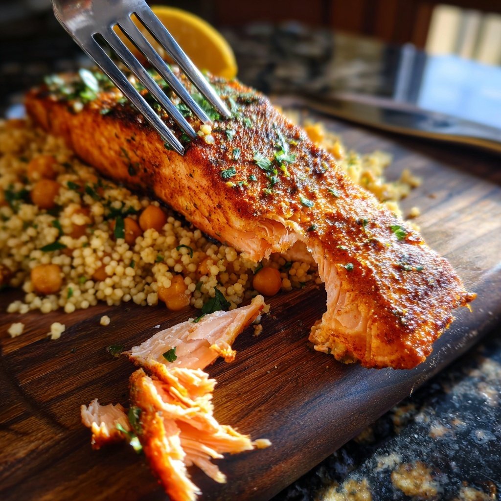 Harissa Roast Salmon Chickpea Couscous