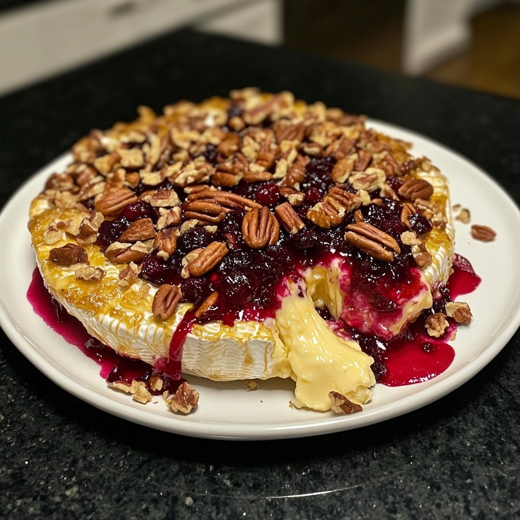 Baked Brie with Cranberry Sauce and Pecans