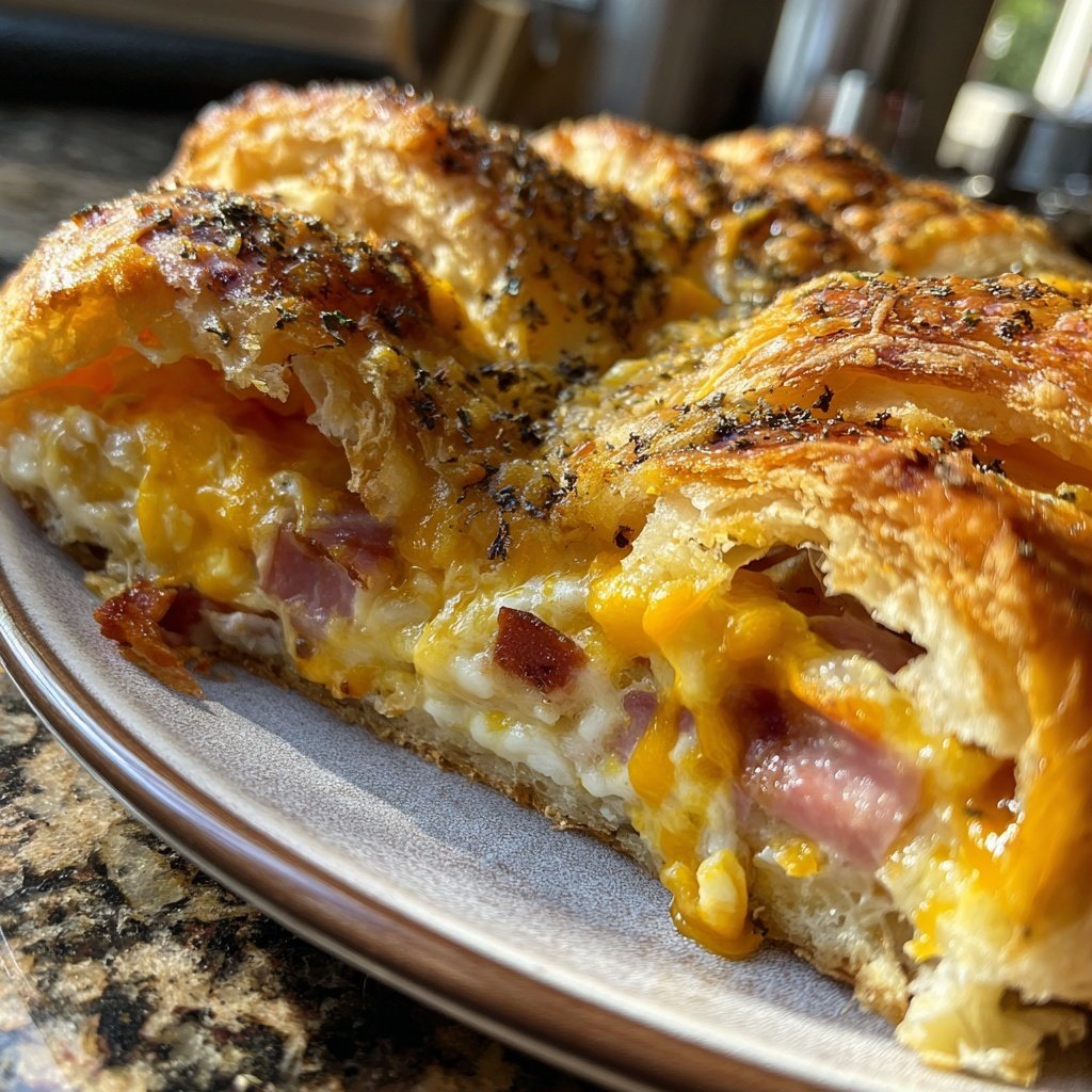 Ham and Cheese Breakfast Croissant Bake​