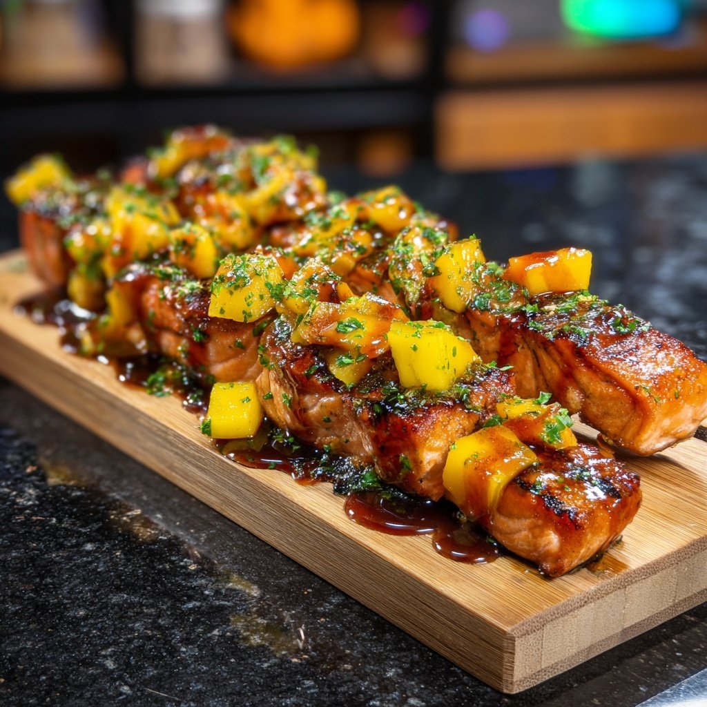Teriyaki Mango Salmon Skewers