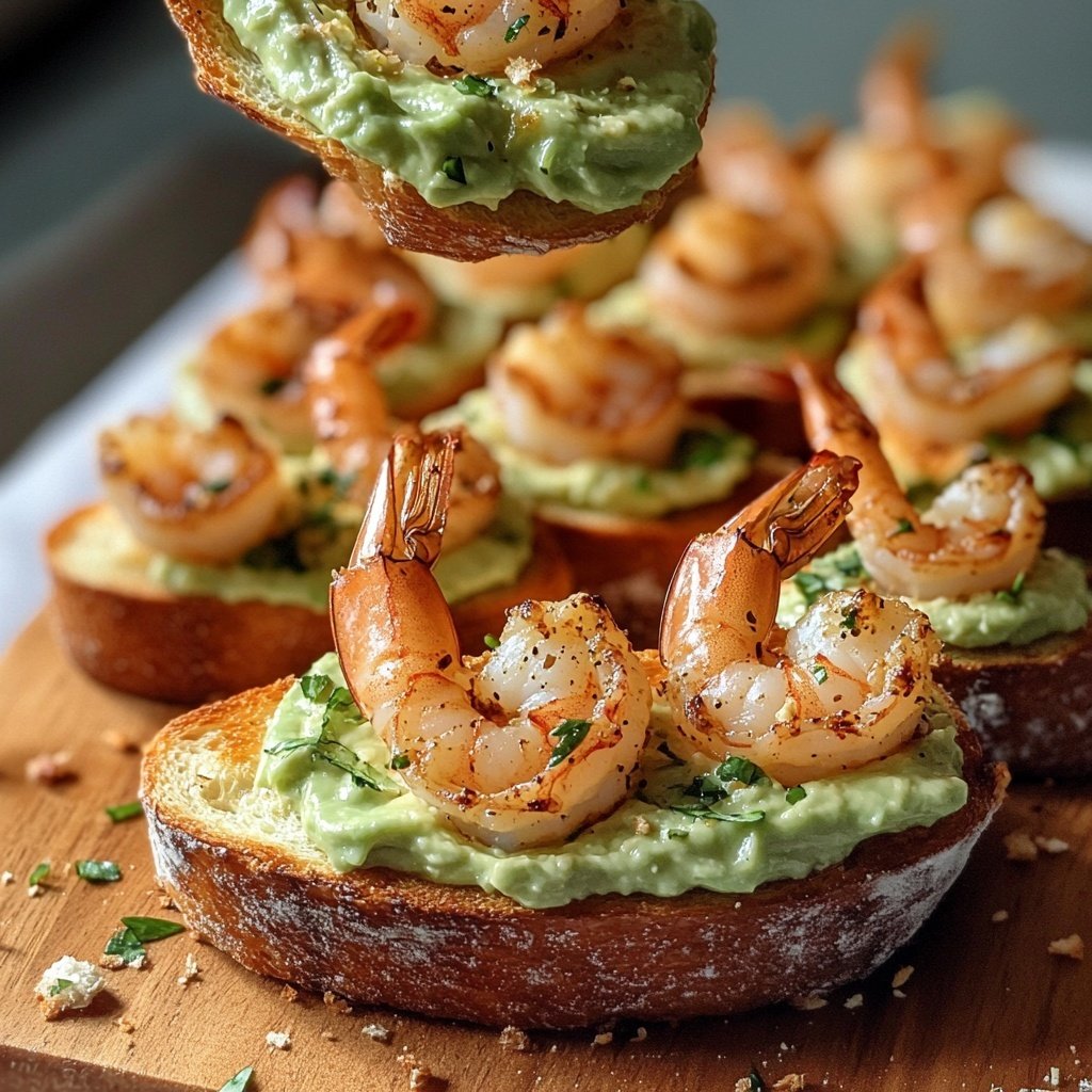 Garlic Shrimp Crostini with Avocado