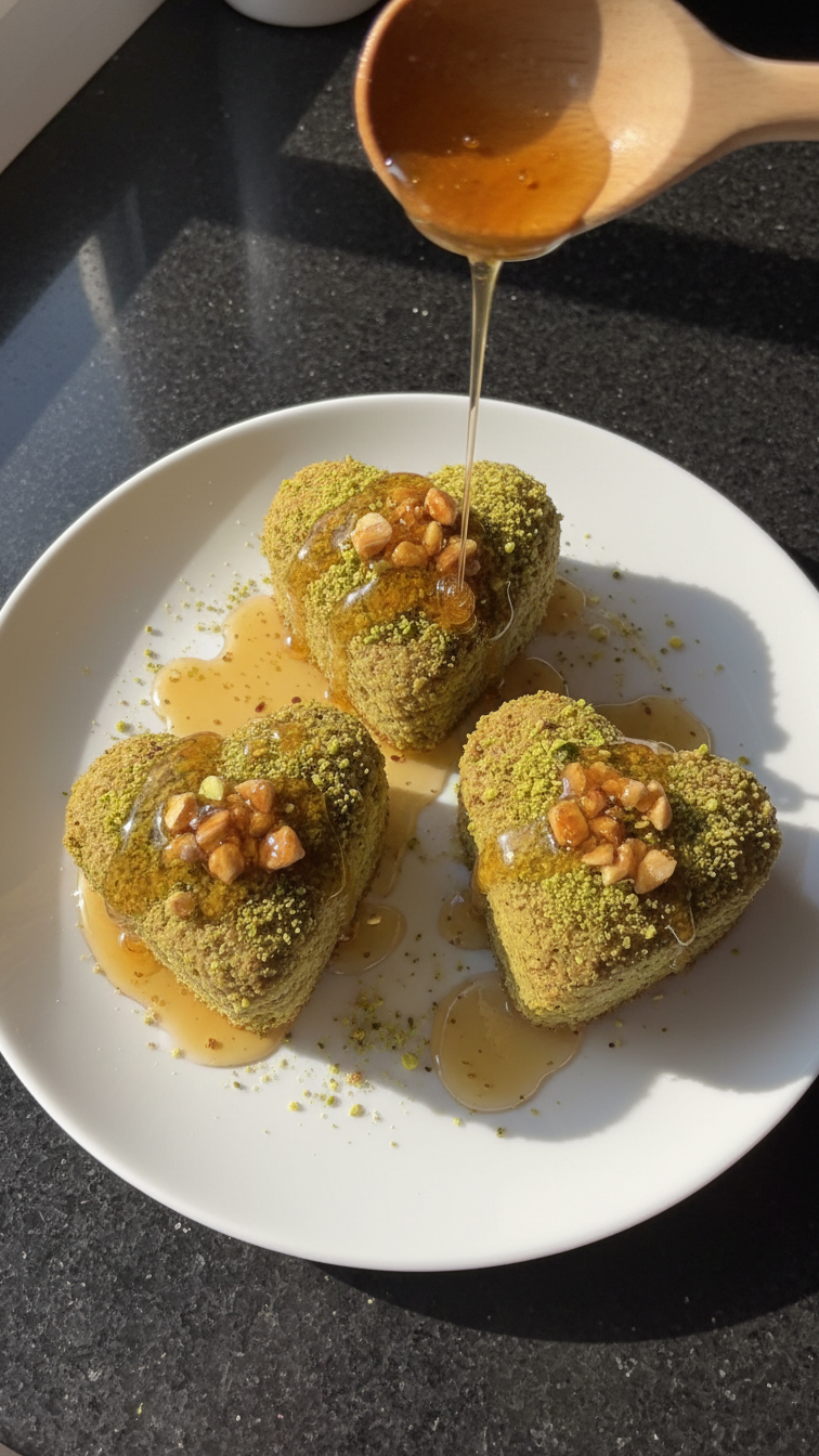 Pistachio Heart Cakes with Honey